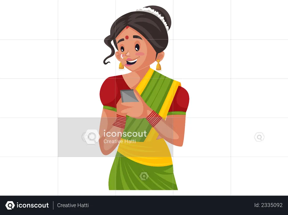 Marathi woman using smartphone  Illustration