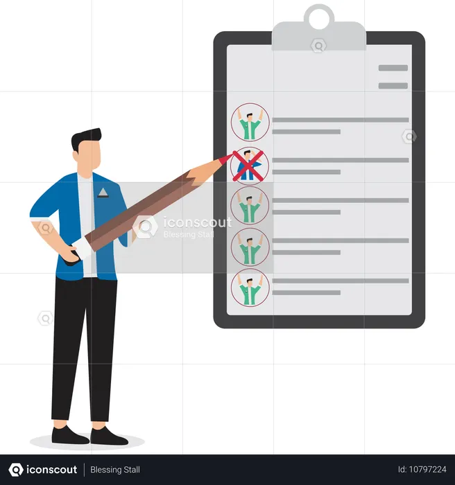 Marca de verificación de un joven en un formulario de trabajo  Ilustración