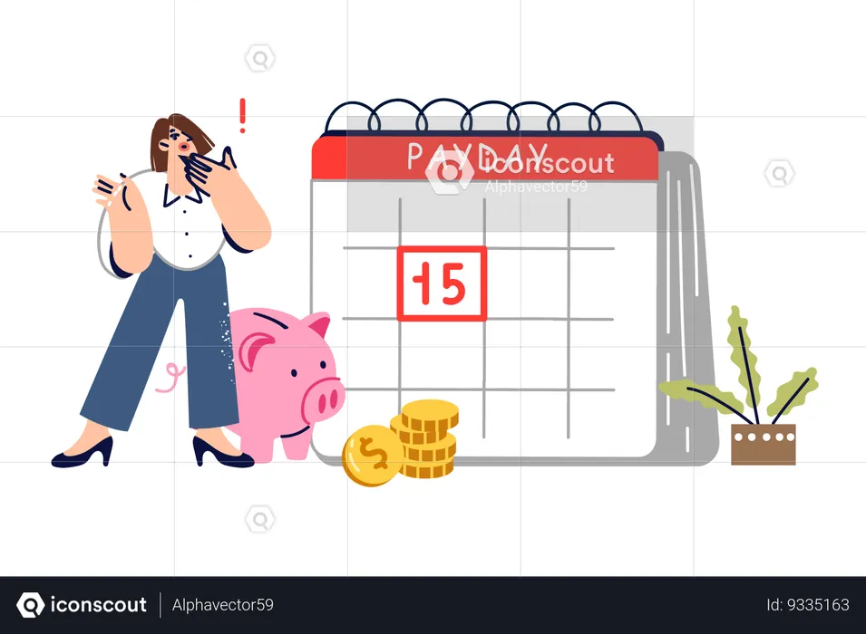 Marca de día de pago en el calendario de mujer  Ilustración