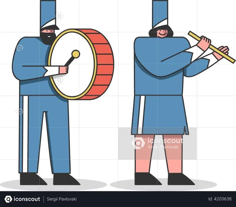 Marching bands musicians playing drums  Illustration