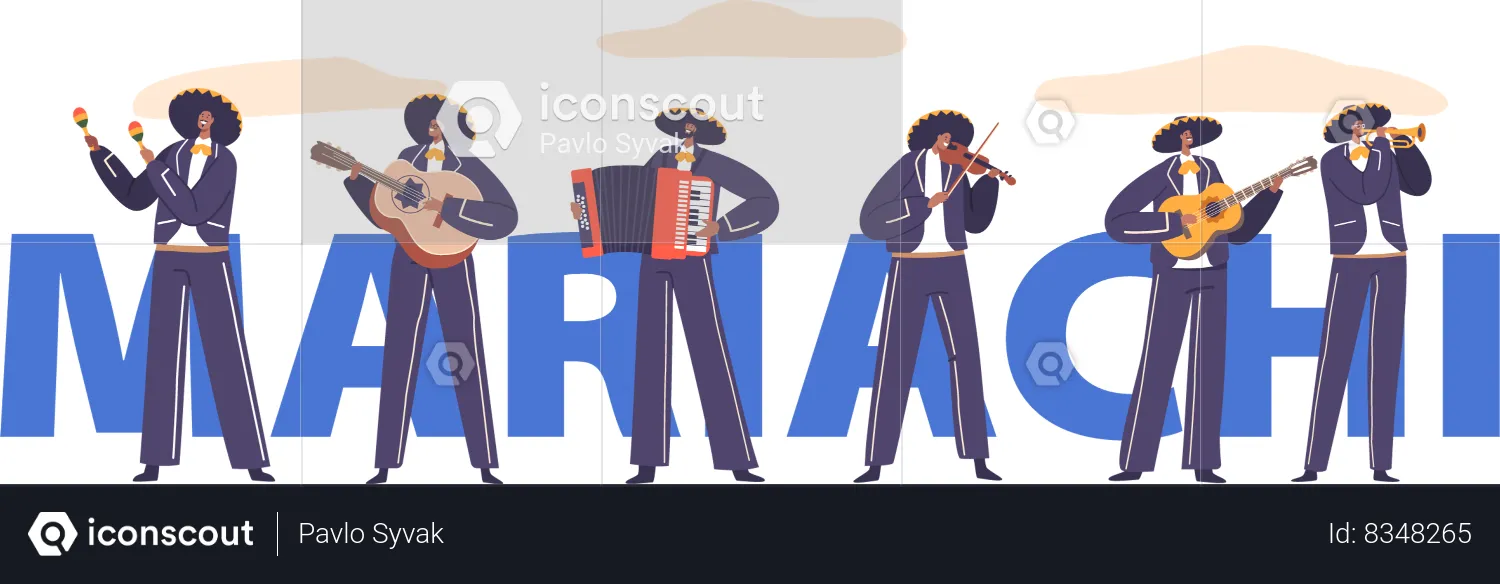Mariachi band plays lively mexican music  Illustration