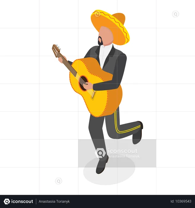 Mariachi jouant de la guitare  Illustration