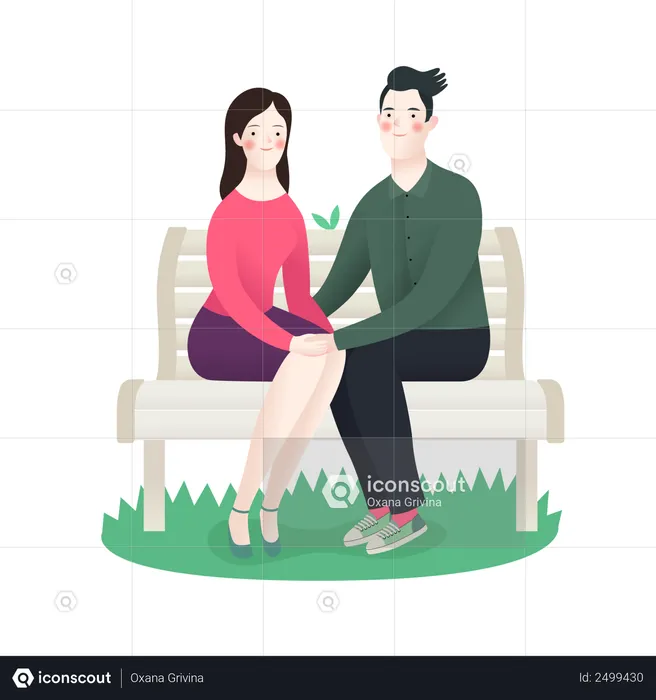 Marido e mulher sentados no banco  Ilustração