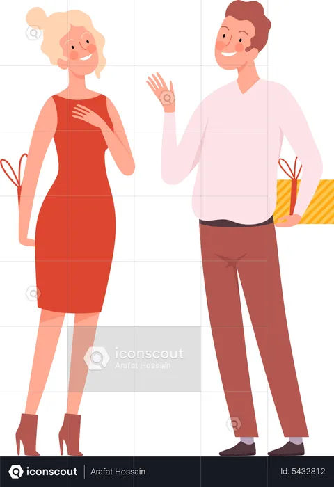 Marido y mujer dando regalos sorpresa  Ilustración
