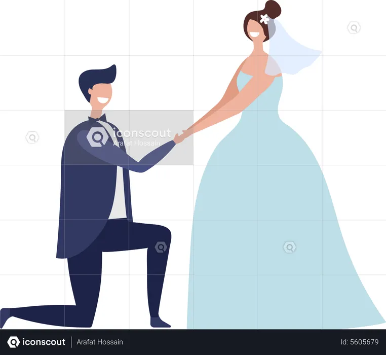Le marié propose la mariée  Illustration
