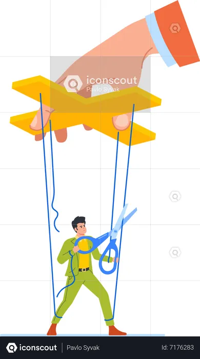 Marionette Employee Male Deftly Cuts Ropes  Illustration