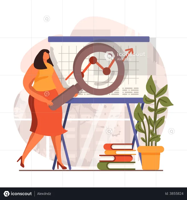 Market research by businesswoman  Illustration