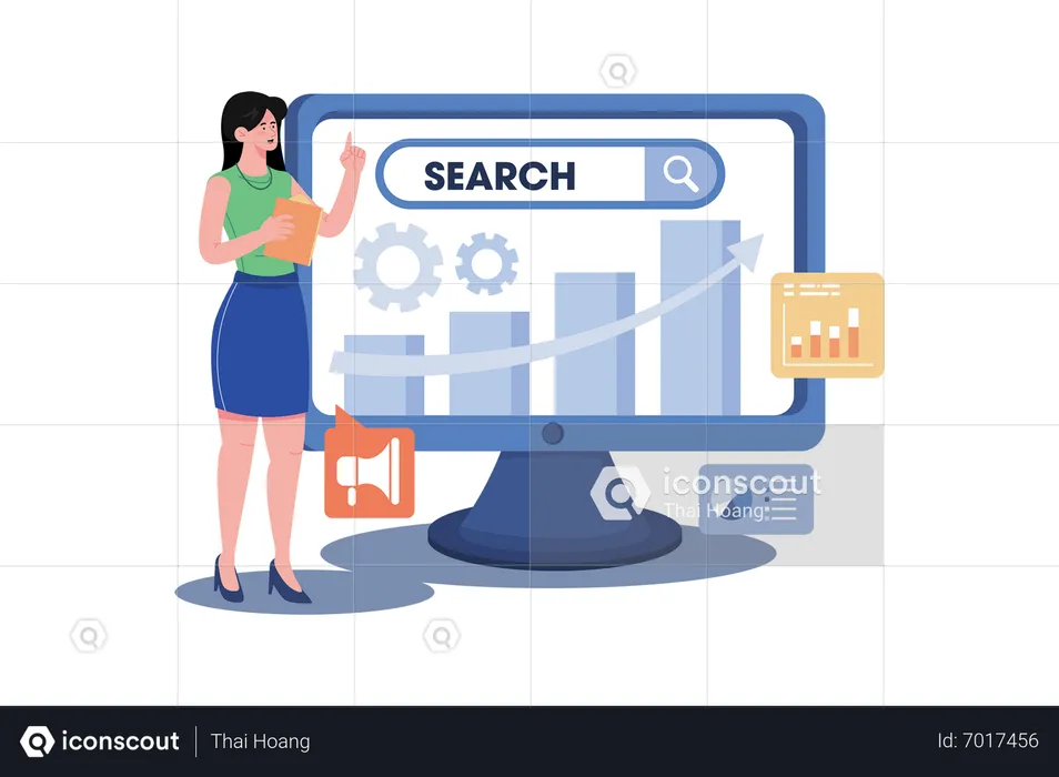 Marketer Conducts Keyword Research To Optimize SEO  Illustration