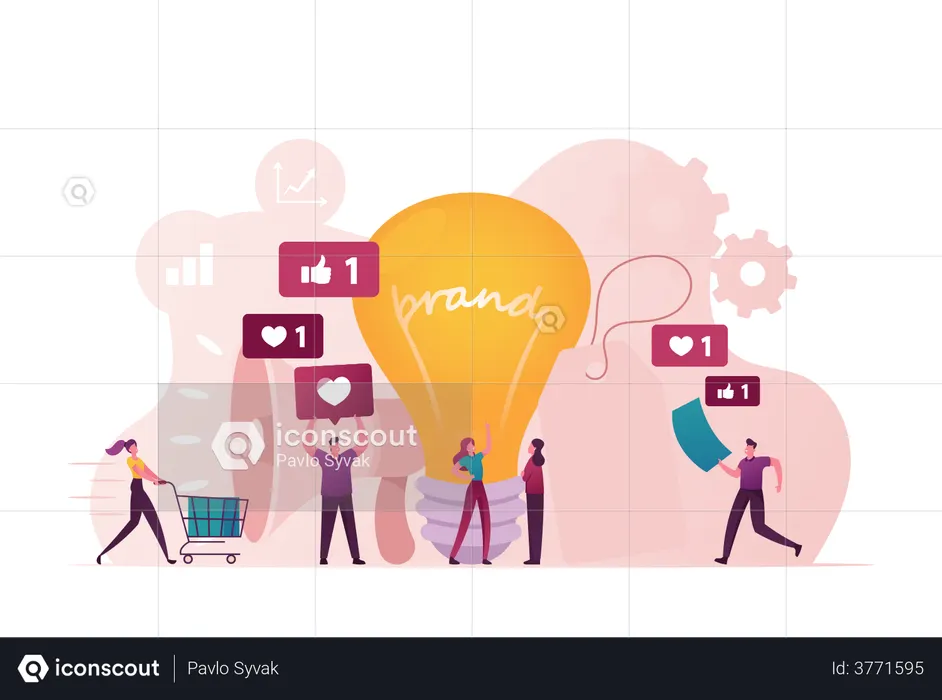 Marketers with Megaphone and Light Bulb Conducting Brand Awareness Campaign  Illustration