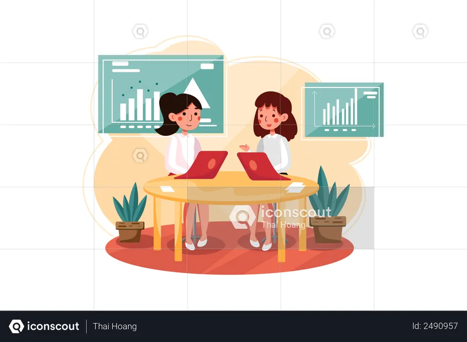 Marketing employee analyzing marketing data  Illustration