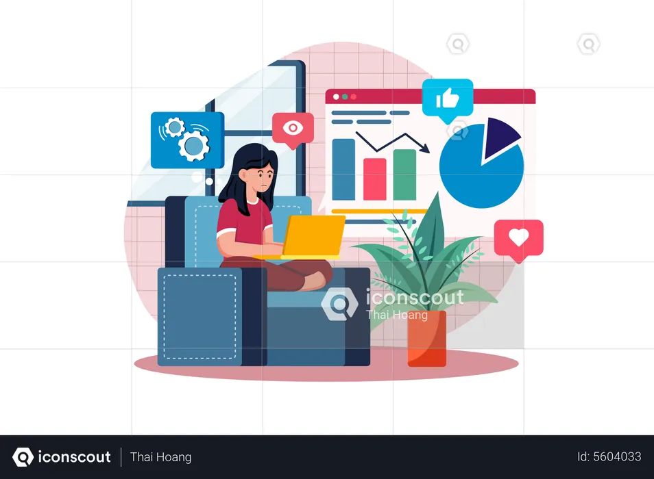 Marketing employee analyzing Marketing  Illustration