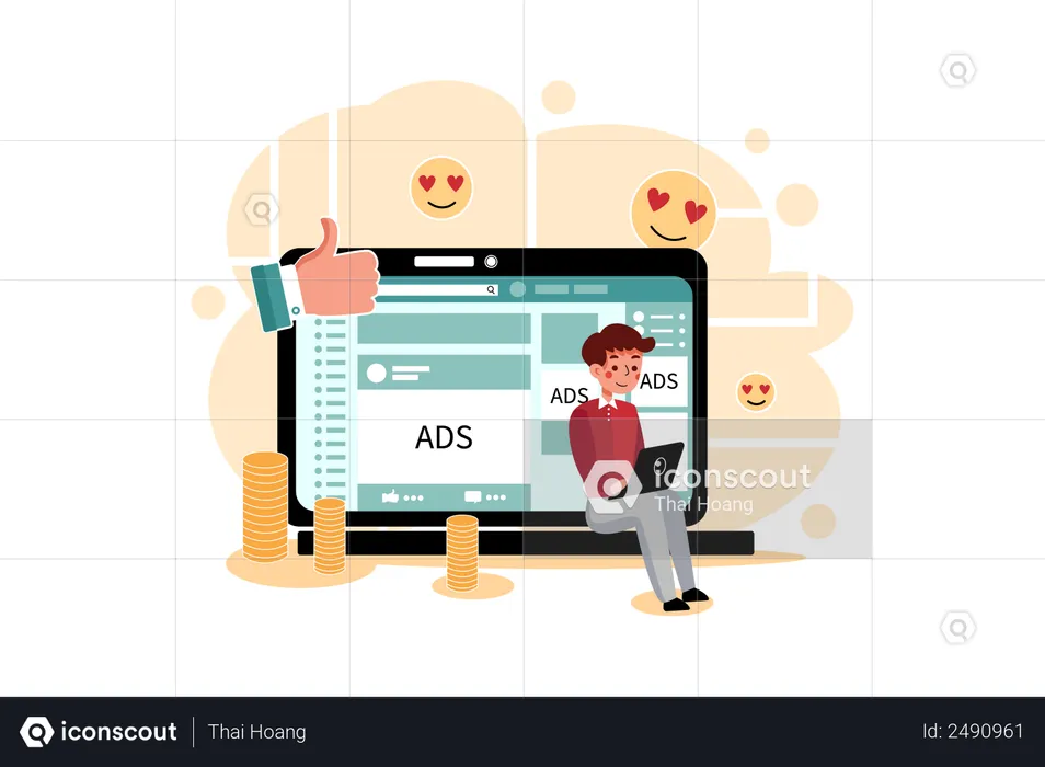 Marketing employee posting ads  Illustration