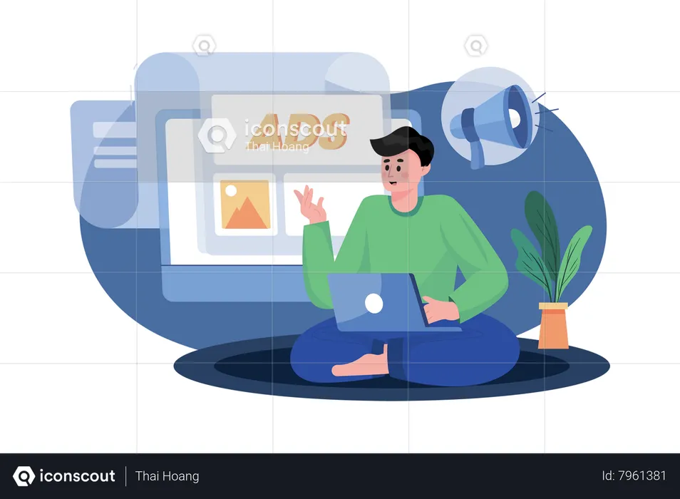 Marketing employee posting ads  Illustration