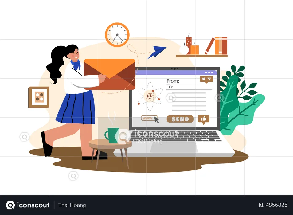 Marketing employee sending marketing mail from home  Illustration