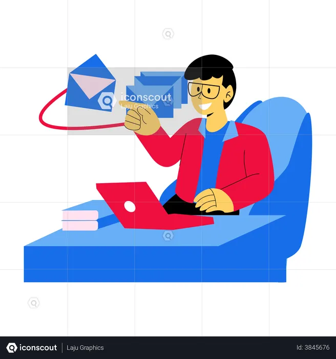 Marketing employee sending marketing mail from home  Illustration