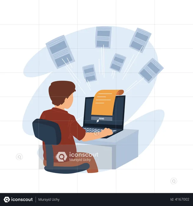 Marketing employee sending promotional email  Illustration