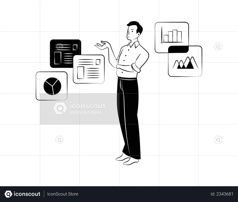 Marketing employee working on marketing strategy  Illustration