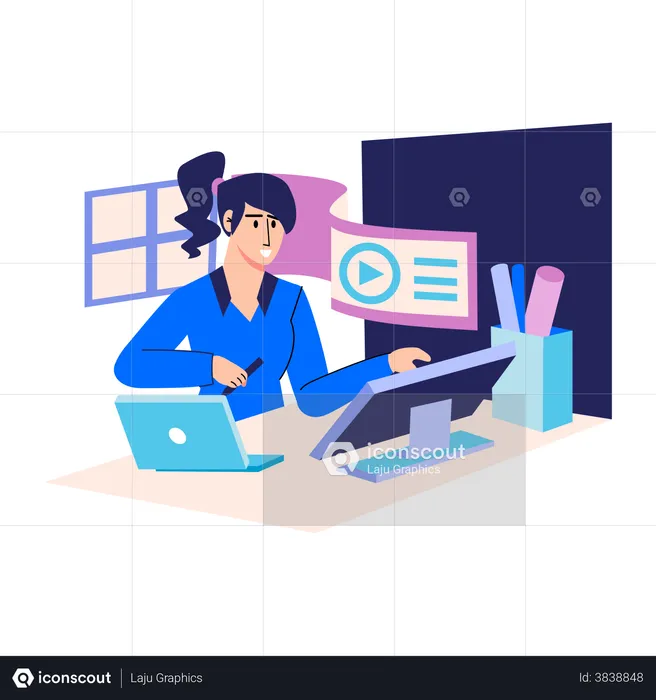 Marketing employee working on video  Illustration