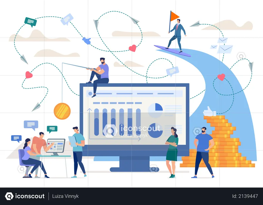 Marketing in Social Network, Phishing, Hidden Online Advertisement  Illustration