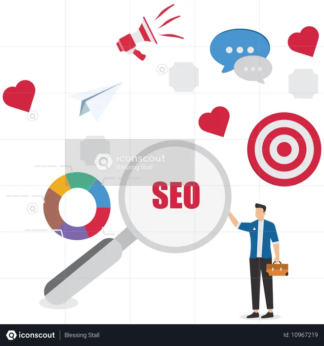 Marketingmanager arbeitet an SEO  Illustration