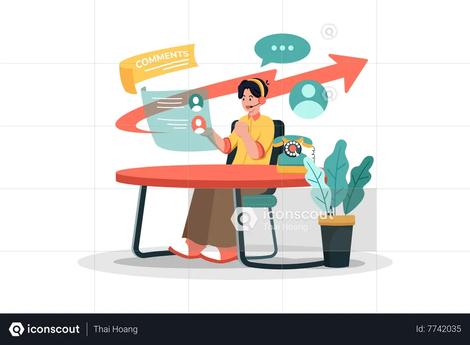 Marketing manager using customer feedback to create targeted advertising campaigns  Illustration