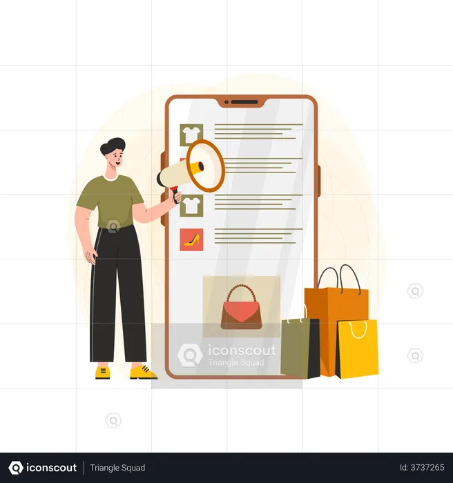 Marketing on-line na loja de compras  Ilustração