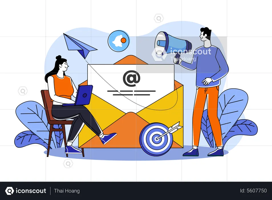 Marketing people are engaged in email marketing  Illustration