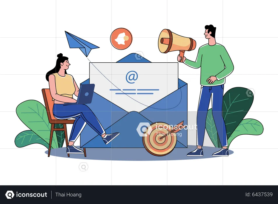 Marketing people are engaged in email marketing  Illustration