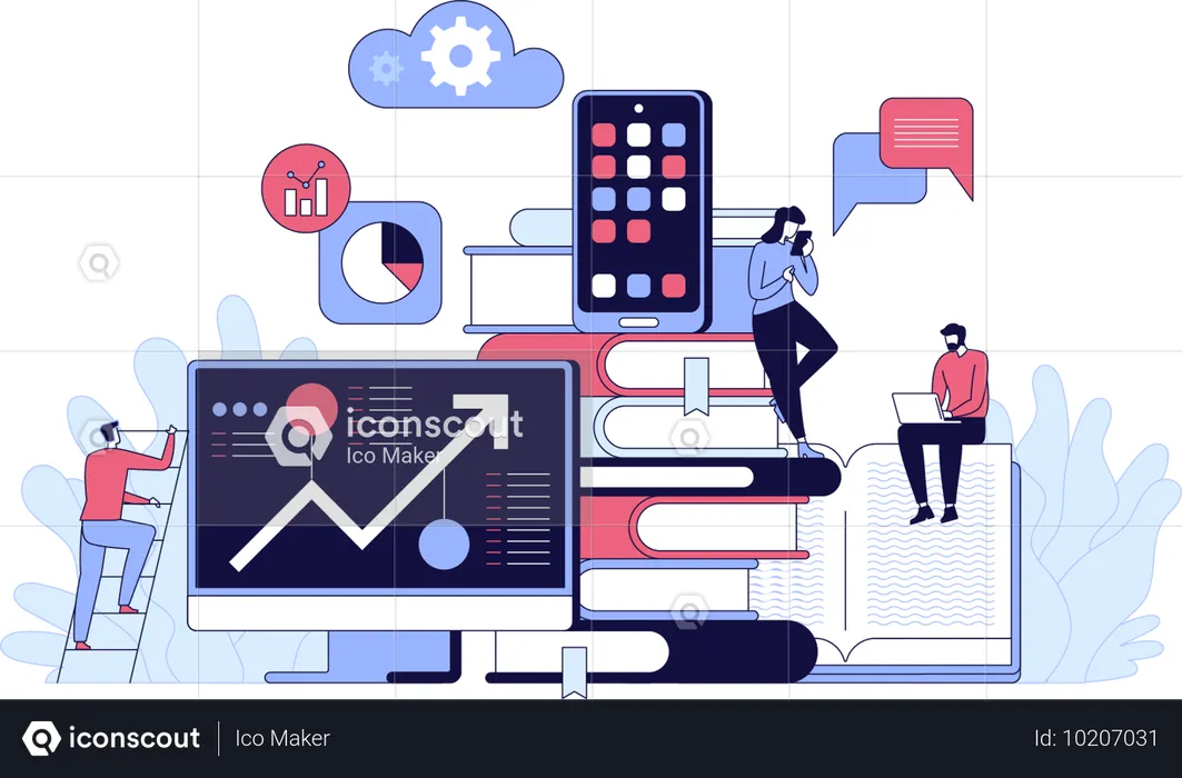 Des spécialistes du marketing travaillant sur l'analyse du marché boursier  Illustration