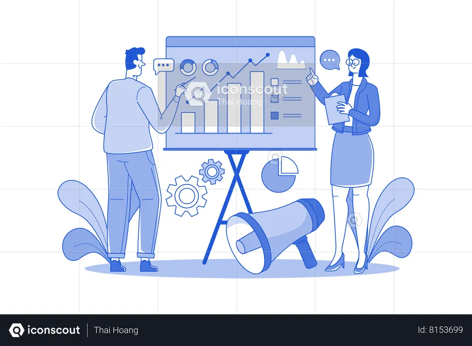 Marketing team analyzing data  Illustration