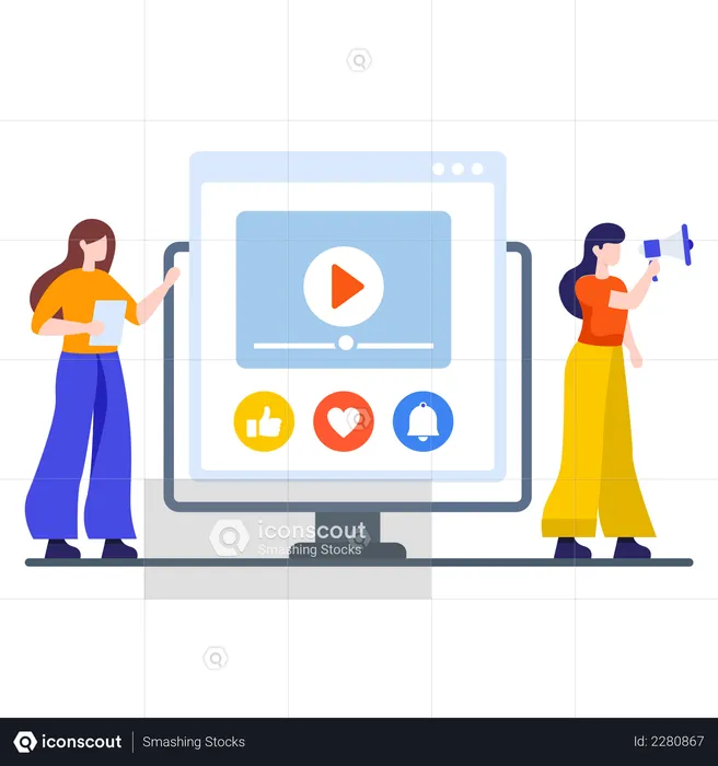 Marketing team promoting social media website  Illustration