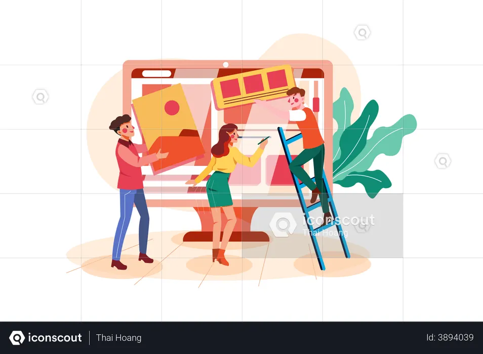 Marketing Team Setting Up Product Advertisement  Illustration