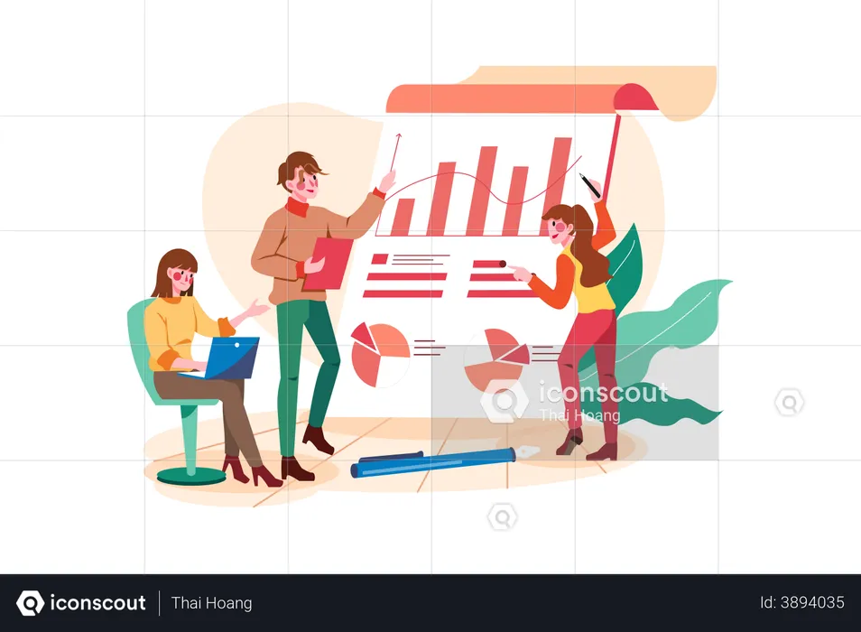 Marketing Team Working On Sales Report  Illustration