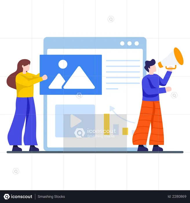 Marketingteam gibt die Markteinführung eines neuen Produkts bekannt  Illustration