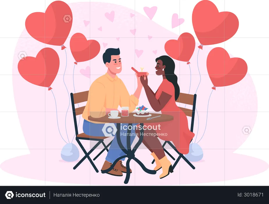 Man proposing girl on dinner date  Illustration