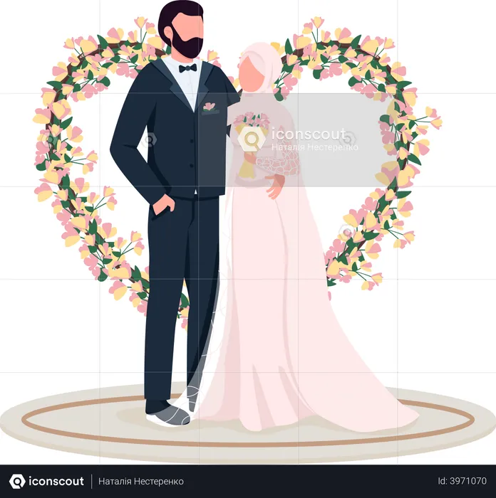 Married couple at heart flower gate  Illustration