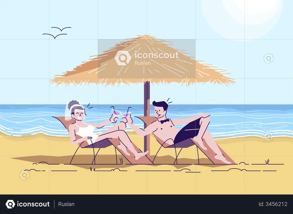 Married couple on beach  Illustration