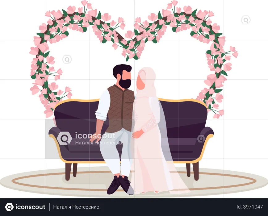 Married couple pose at romantic place  Illustration