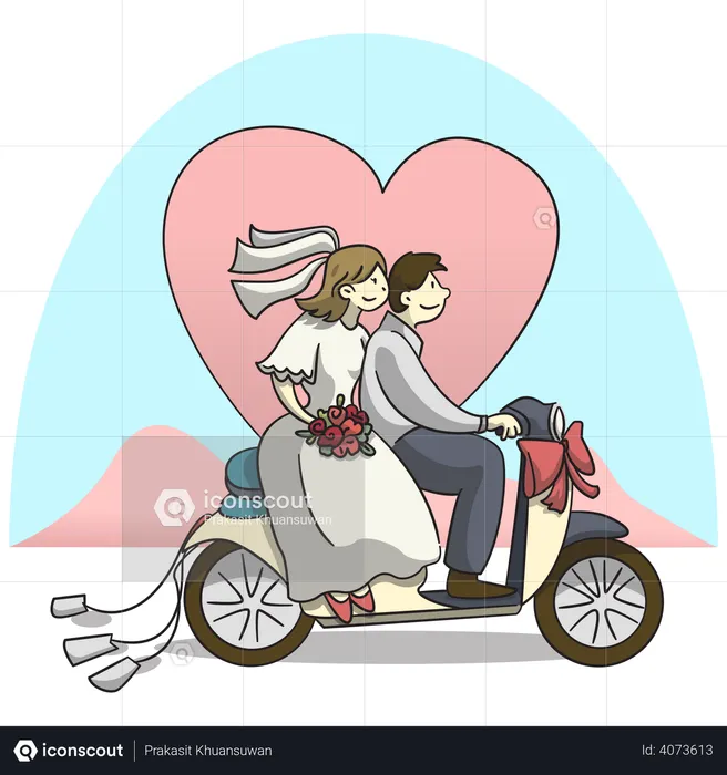Married Couple riding scooter  Illustration