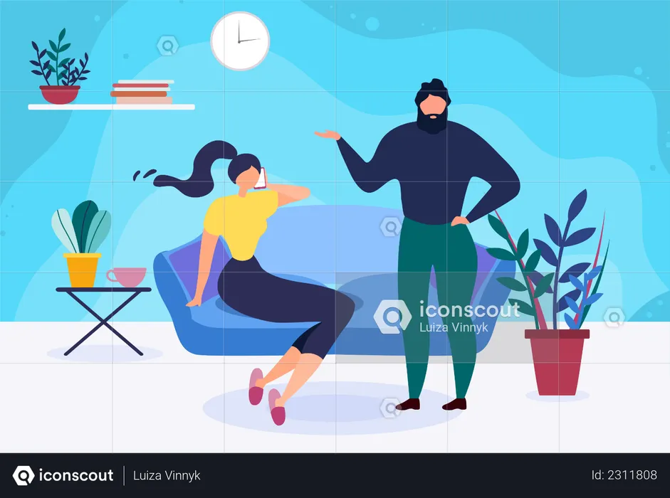 Married Couple Spending Time at Home  Illustration