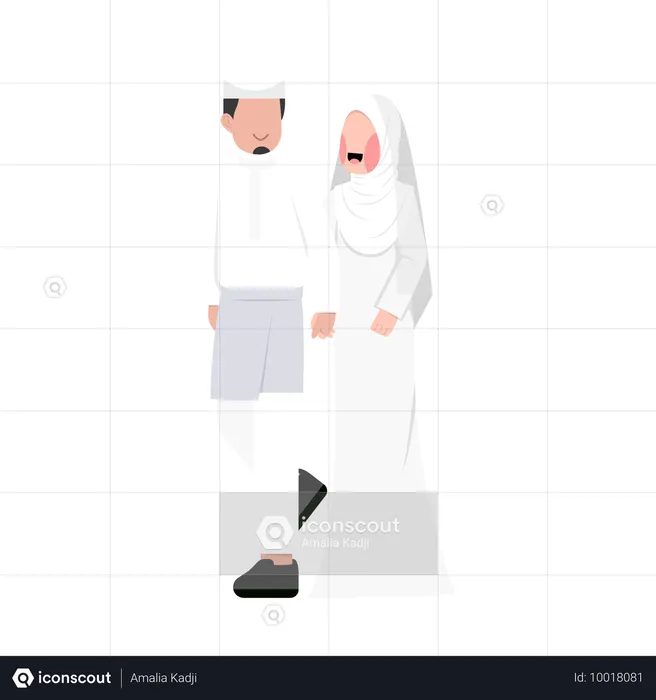 Married Muslim Couple walking together  Illustration