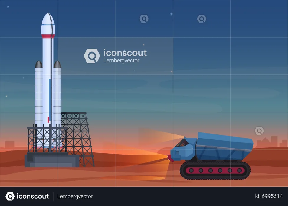 Mars rover reaching to rocket launch facility  Illustration