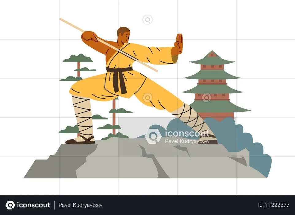 무술가 포즈를 보여주는  일러스트레이션
