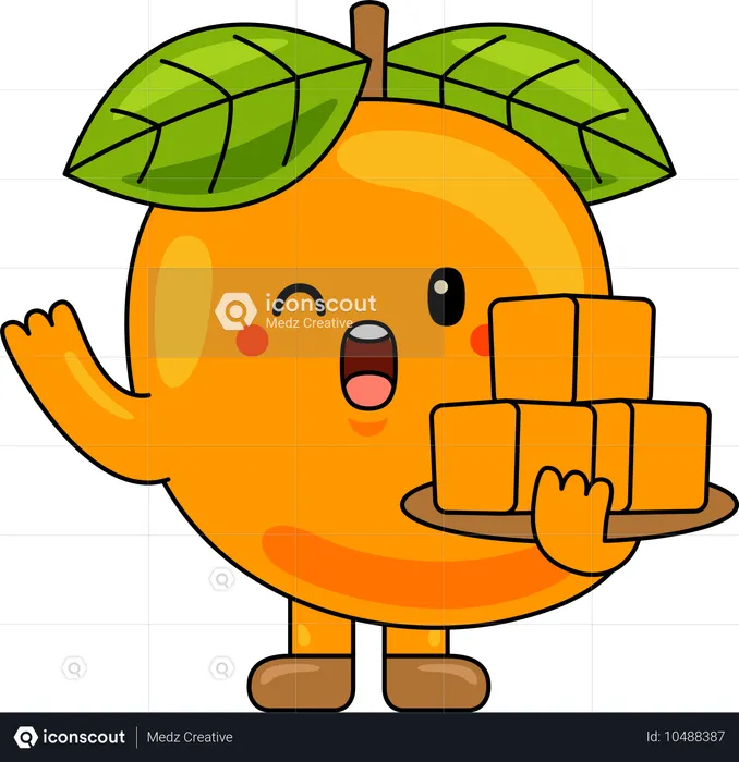 Mascota de mango con rodaja de mango  Ilustración