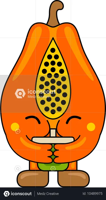 Mascota de papaya bebiendo jugo  Ilustración