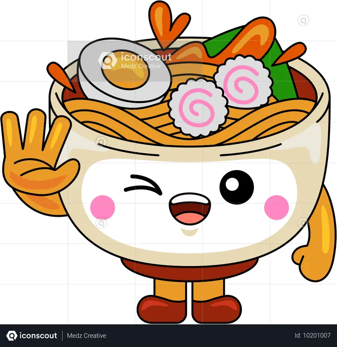 Mascota de ramen diciendo hola  Ilustración