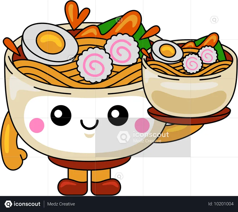 Mascota de ramen sirviendo comida  Ilustración