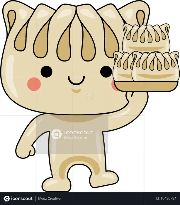 Mascota de gyoza sosteniendo gyoza  Ilustración