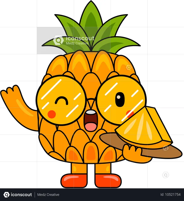 Mascota de piña sosteniendo una rodaja de piña  Ilustración