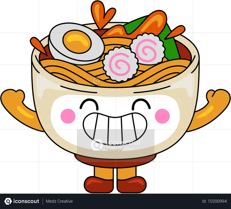 Mascota de ramen riendo  Ilustración